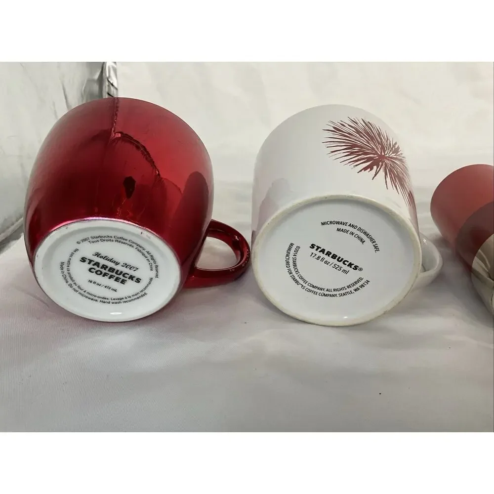 VTG STARBUCKS RED 4 MUG CUP LOT FIREWORK CHRISTMAS WASHINGTON - Picture 5 of 8